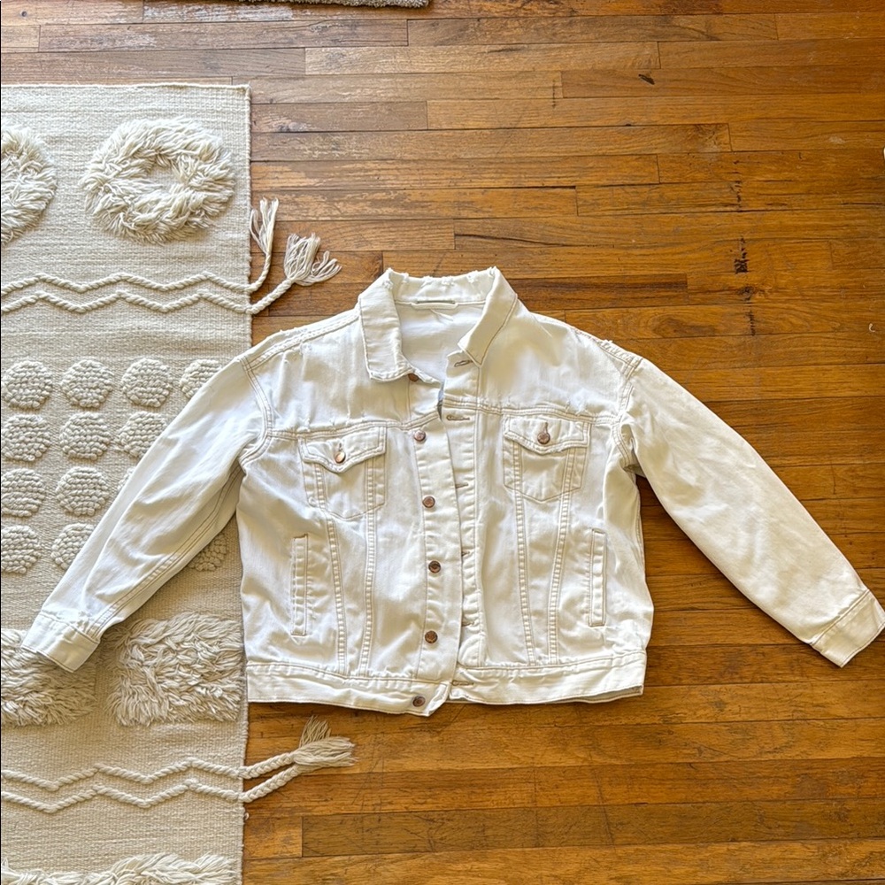 Free People White Jean Jacket Size XS/S
